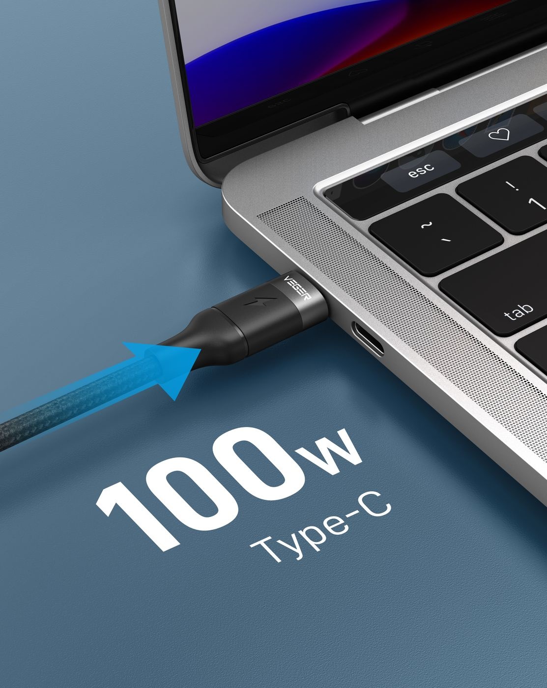 Veger CC02 USB-C naar USB-C kabel 1.5m Braided Nylon