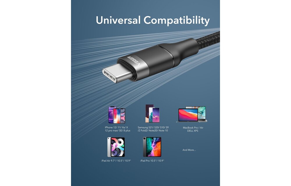 Veger CC02 USB-C naar USB-C kabel 1.5m Braided Nylon