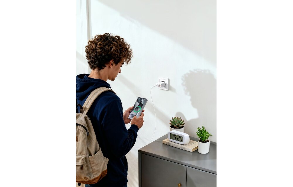 Veger snellader 45 Watt 2x USB Poort + USB-C Kabel 1,5m Nylon Wit