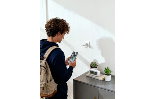 Veger snellader 45 Watt 2x USB Poort + USB-C Kabel 1,5m Nylon Wit