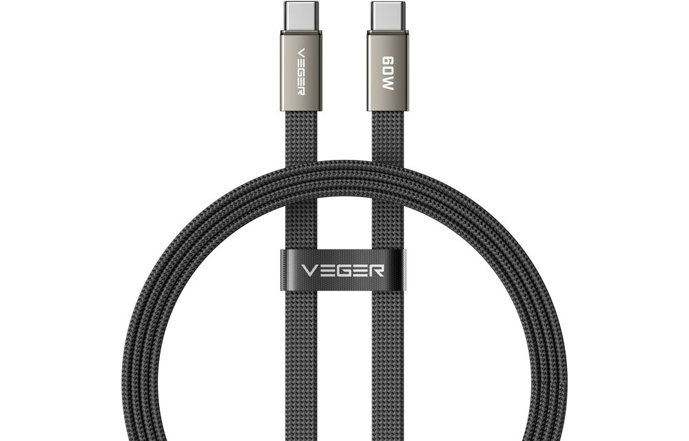 Veger CC06 USB-C naar USB-C kabel 1.2m Braided Flat 60 Watt