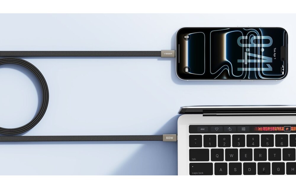 Veger CC06 USB-C naar USB-C kabel 1.2m Braided Flat 60 Watt