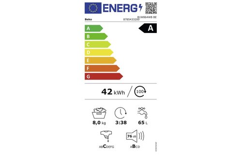 Beko B1W864WB BE SteamCure - Wasmachine