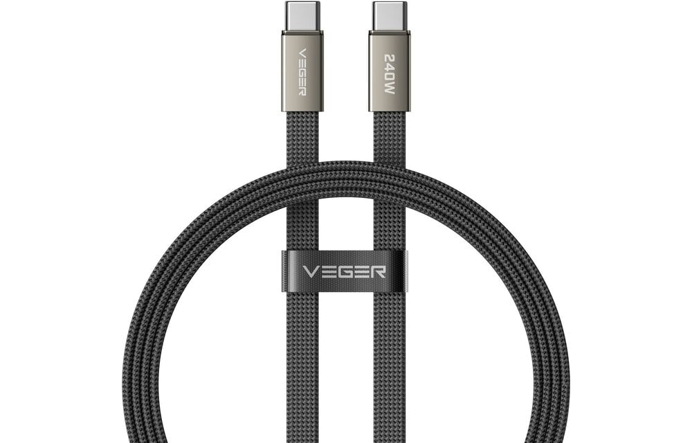Veger CC2 USB-C naar USB-C kabel 1.5m Braided Flat 240 Watt