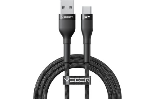Veger AC04 USB-A naar USB-C kabel 1.2m Braided Aluminium 66 Watt
