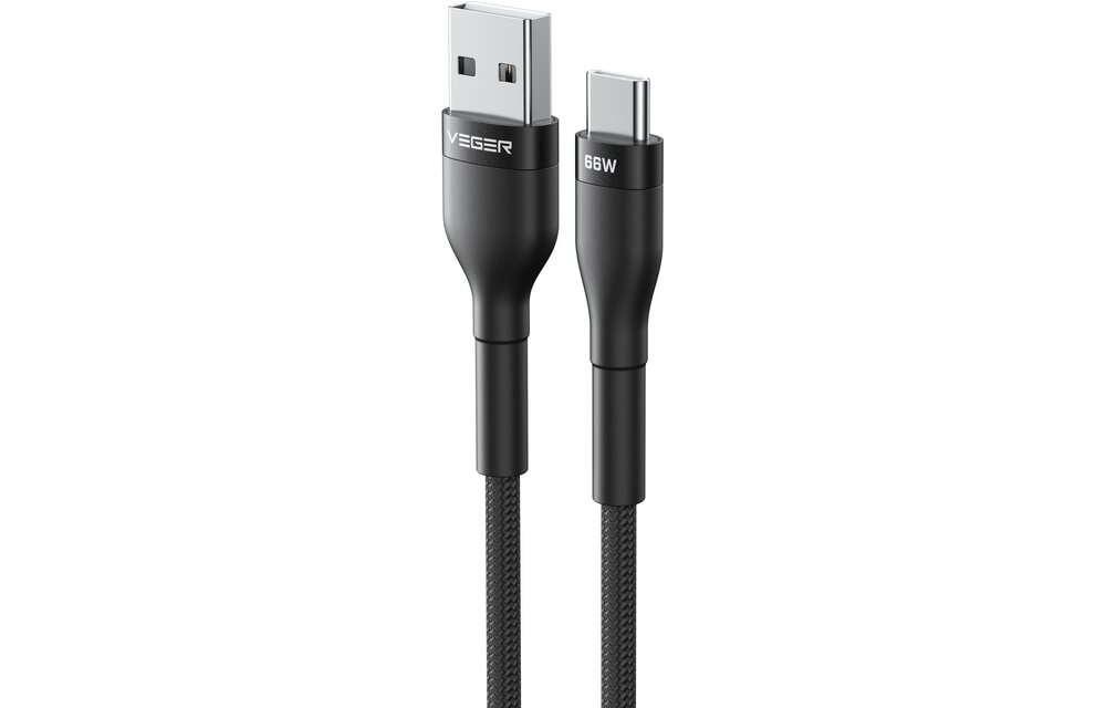 Veger AC04 USB-A naar USB-C kabel 1.2m Braided Aluminium 66 Watt