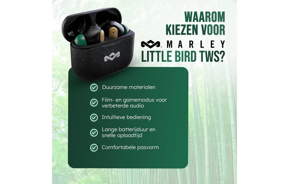 House of Marley Little Bird TWS Zwart - Draadloze oordopjes