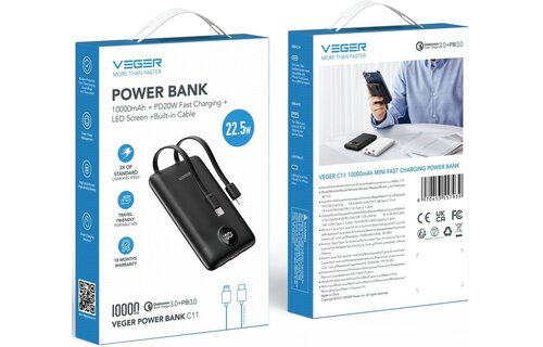 Veger C11 W1170 Mini Portable 10.000mAh Zwart - Powerbank