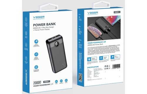 Veger L20S W2039PD 20.000 mAh Zwart - Powerbank