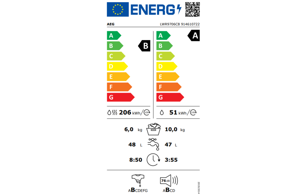 AEG LWR9706C8 - Was-droogcombinatie