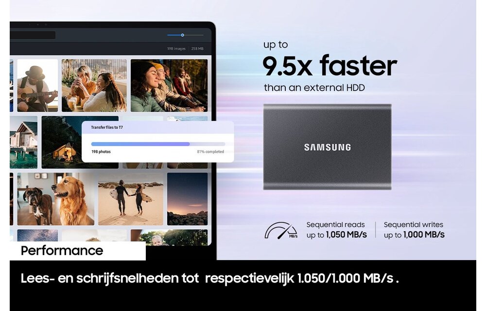 Samsung T7 Portable SSD 1TB Grijs - Externe schijf