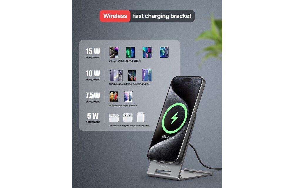 Veger Q7 15W Draadloze opklapbare snellader