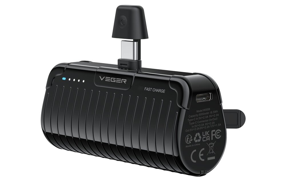 Veger PlugOn Pro-C W0558 5000mAh Zwart - Powerbank