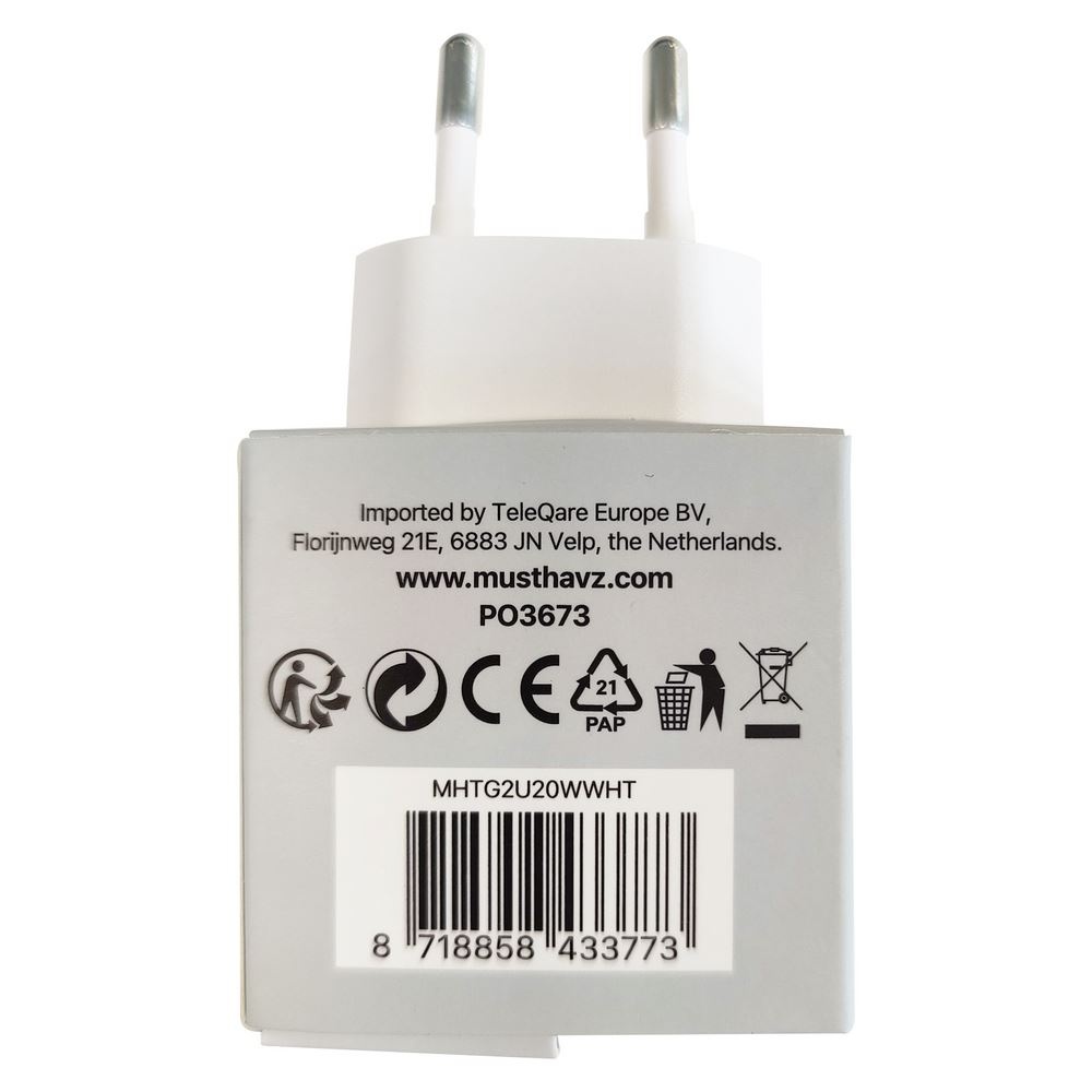 Musthavz thuislader USB-A+USB-C Wit