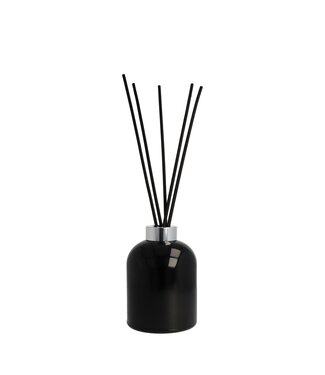 Scentchips® Flacon Bâtonnets diffuseurs en verre Cylindre Noir Brillant - Anneau Argenté