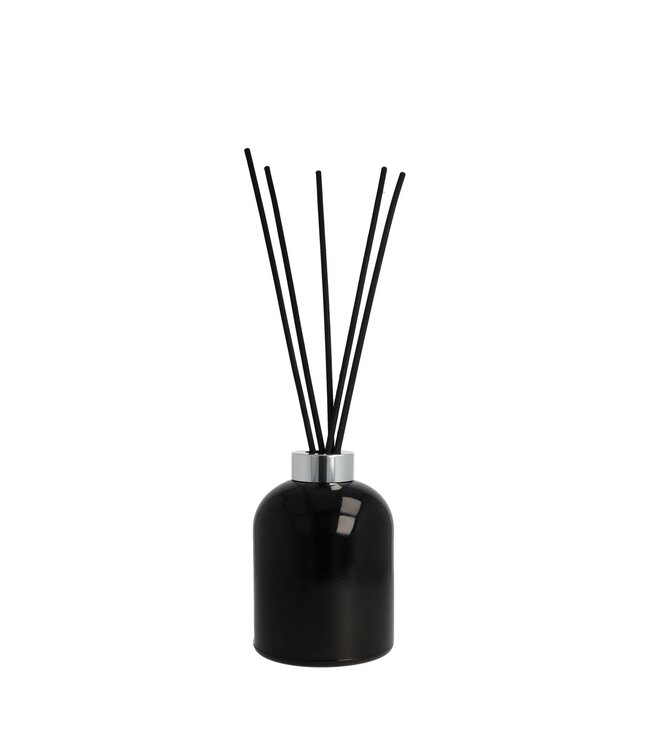 Scentchips® Flacon Bâtonnets diffuseurs en verre Cylindre Noir Brillant - Anneau Argenté