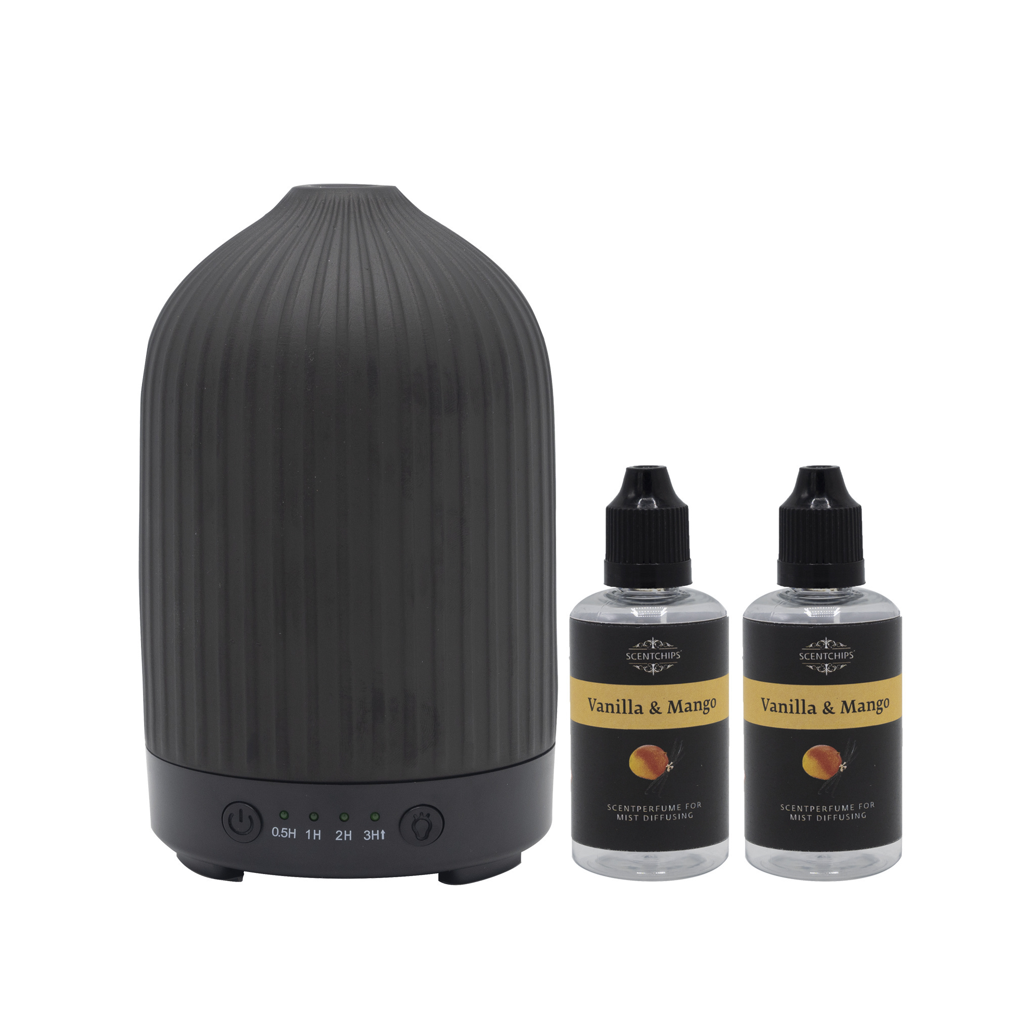 Scentchips® Diffuserset Aroma Diffuser Pure Black & 2x 50 ml Perfume Vanille Mango