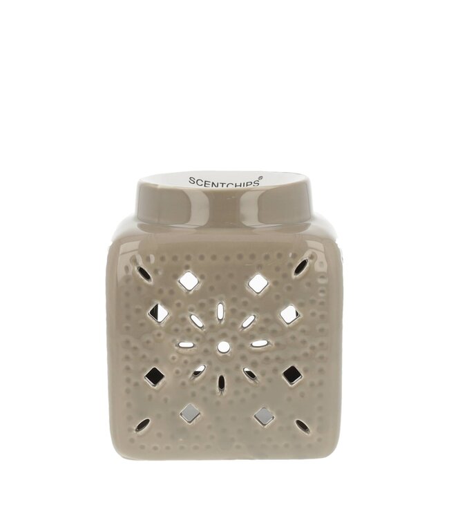 Scentchips® Vierkant Cut Out Patern Taupe waxbrander geurbrander