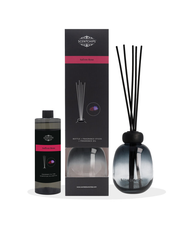 Scentchips® Gift set Reed diffuser Saffron Rose with holder glass Gradient grey