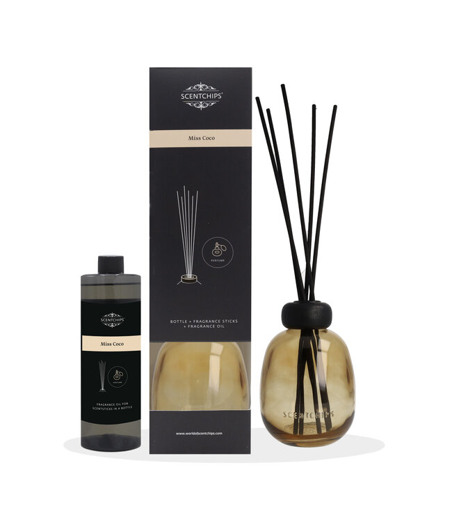 Scentchips® Gift set Reed diffuser Miss Coco with amber bottle