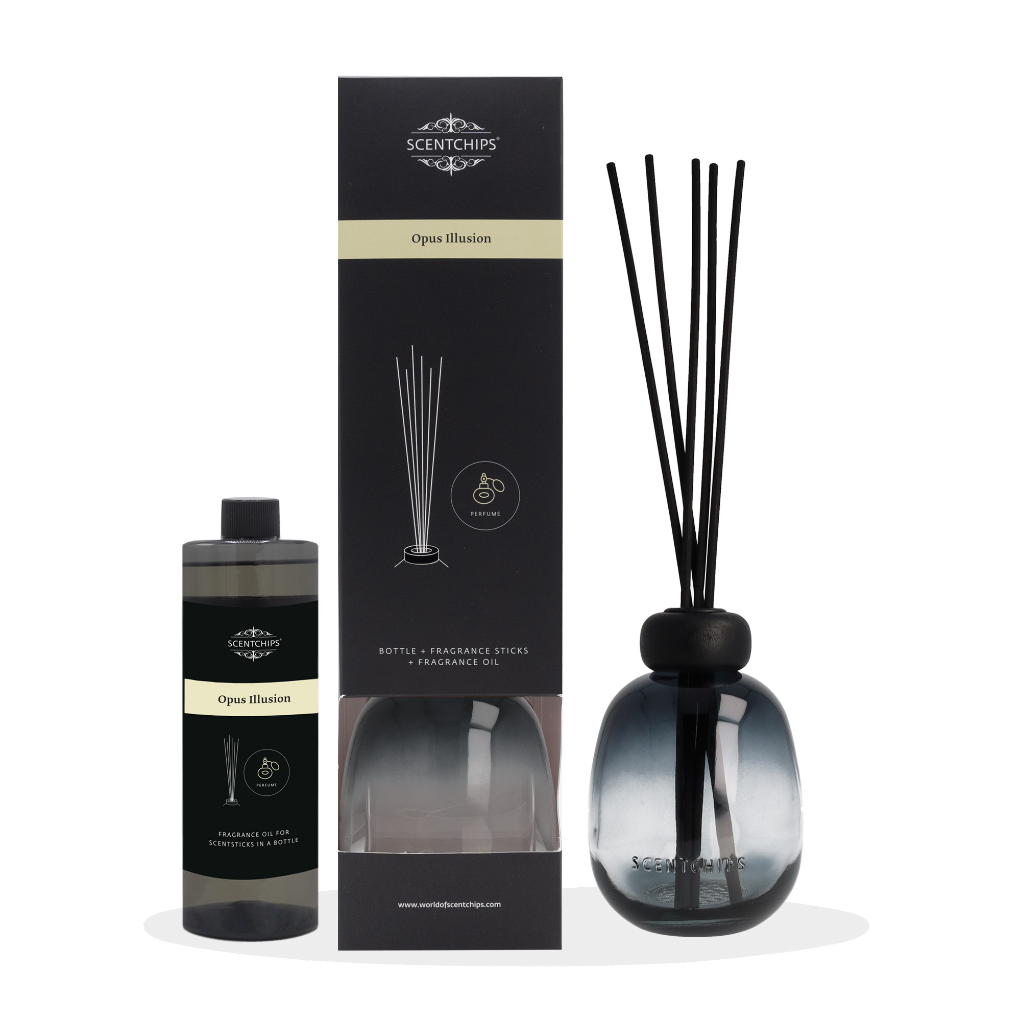 Scentchips® Gift set Reed diffuser Opus Illusion with holder glass Gradient grey