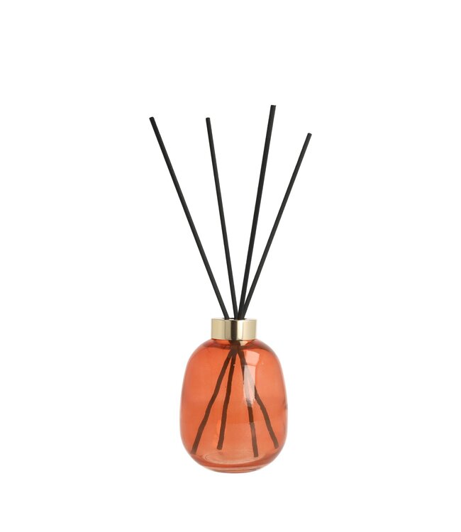 Scentchips® Support pour bâtonnets parfumés en verre Boule orange - Anneau doré