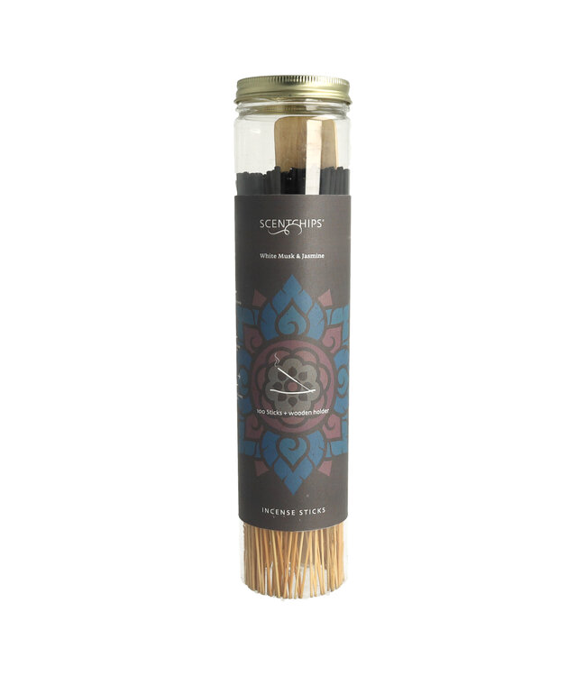 Scentchips® White Musk & Jasmine Incense Sticks – 100 Incense Sticks with Holder