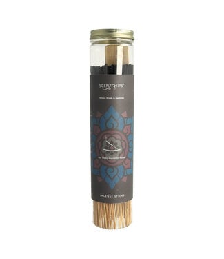 Scentchips® Bâtonnets d’Encens White Musk & Jasmine – 100 Bâtonnets avec Porte-Encens