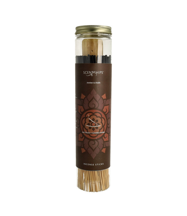 Scentchips® Wierook Sticks Amber & Oudh – 100 Sticks met Wierookhouder