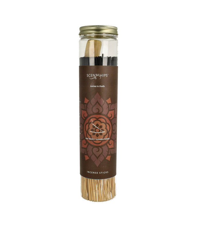 Scentchips® Amber & Oudh Incense Sticks – 100 Incense Sticks with Holder