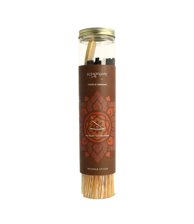 Scentchips® Wierook Sticks Vanilla & Cedarwood – 100 Sticks met Wierookhouder