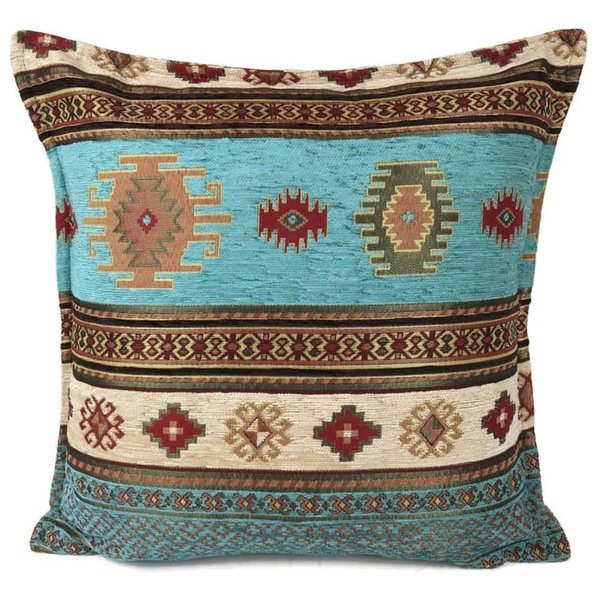 Esperanza Deseo Kussen Aztec turquoise en crème 45x45