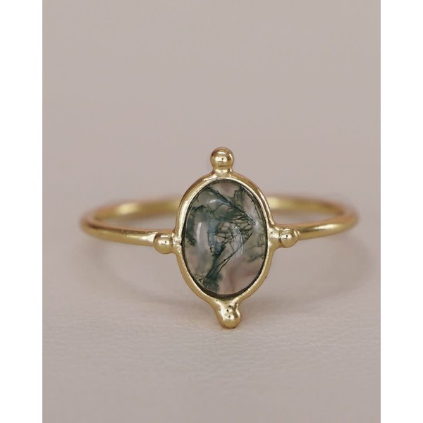 Muja Juma Ring goud Armelle 6x8mm moss agaat