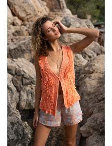 Isla Ibiza Bonita Gilet, gebreid met franjes - Oranje