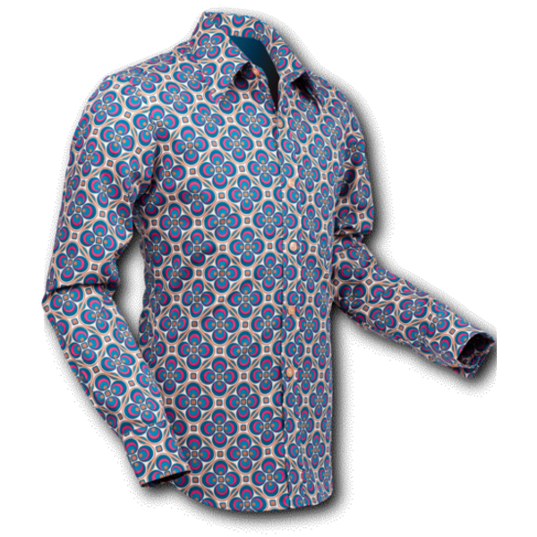 Chenaski Overhemd Dotsgrid creme-petrol