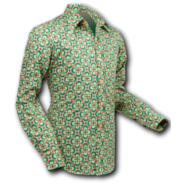 Chenaski Overhemd Dotsgrid creme-green | Chenaski