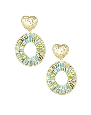  Ronde statement oorbellen met hart detail - groen goud