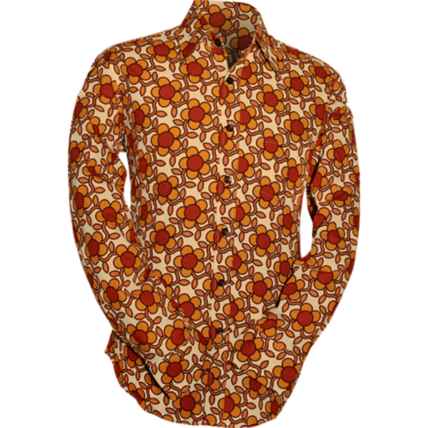 Chenaski Overhemd Flowergrid crème, roest, oranje | Chenaski