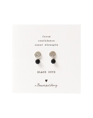 A Beautiful Story Oorbellen Mini Coin Black Onyx zilver