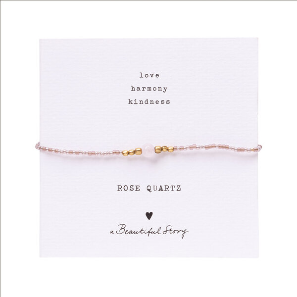A Beautiful Story Armband Iris Card Rose Quartz goud