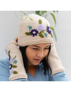 Sjaal met Verhaal Muts Flowers beige