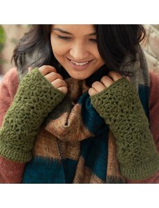 Sjaal met Verhaal Handwarmers Granny square legergroen