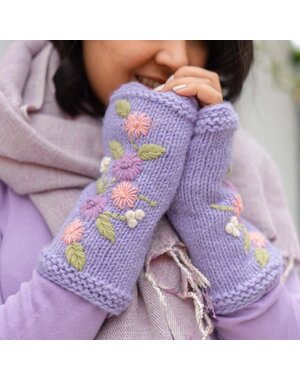 Sjaal met Verhaal Handwarmers Flowers lila