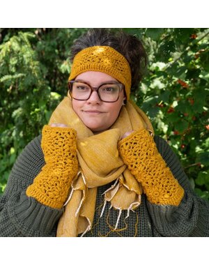 Sjaal met Verhaal Haarband Granny square okergeel