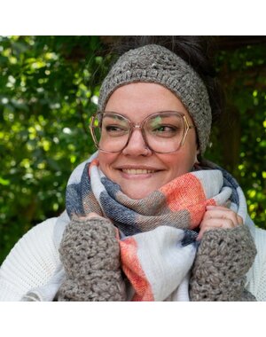 Sjaal met Verhaal Haarband Granny square taupe