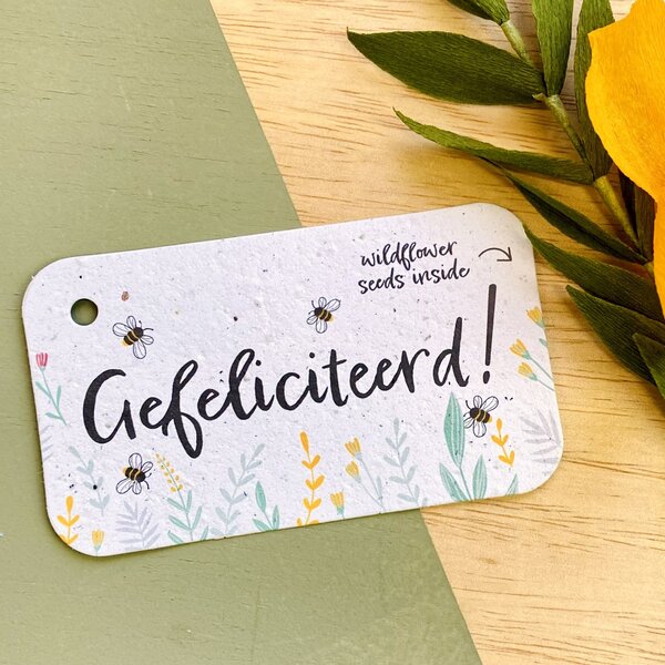 Bloom Your Message Zaaibare tag - Gefeliciteerd (klein) | Bloom your Message