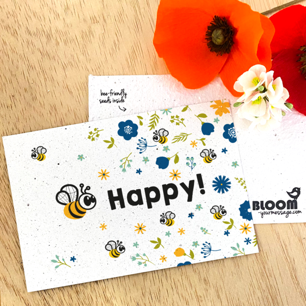 Bloom Your Message Zaaibare kaart - BEE happy (bloemenmix)