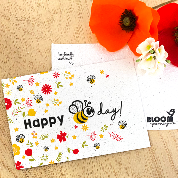 Bloom Your Message Zaaibare kaart - happy BEE day (bloemenmix)