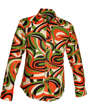 Chenaski Overhemd Colourful waves creme, zwart, groen, oranje