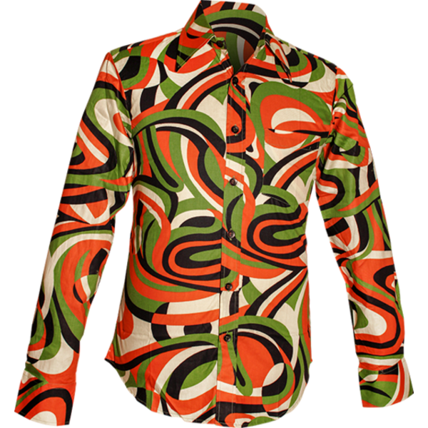 Chenaski Overhemd Colourful waves creme, zwart, groen, oranje | Chenaski